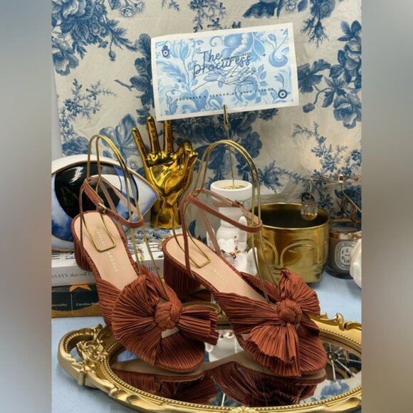 🆕 LOEFFLER RANDALL 🧿 NWOT Dahlia Terracotta Pleated Bow Mid Heel, Sz 7 - Picture 2 of 15